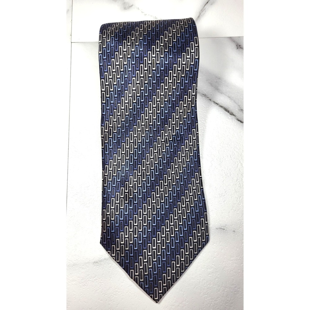 Kilburne & Finch‎ Blue Geometric Print Silk Pointed Tie